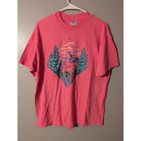 Vintage 1995 Hanes Beefy-T Shirt Men's L (Fits Unisex) Pink Nature Glitter... - Picture 1 of 7